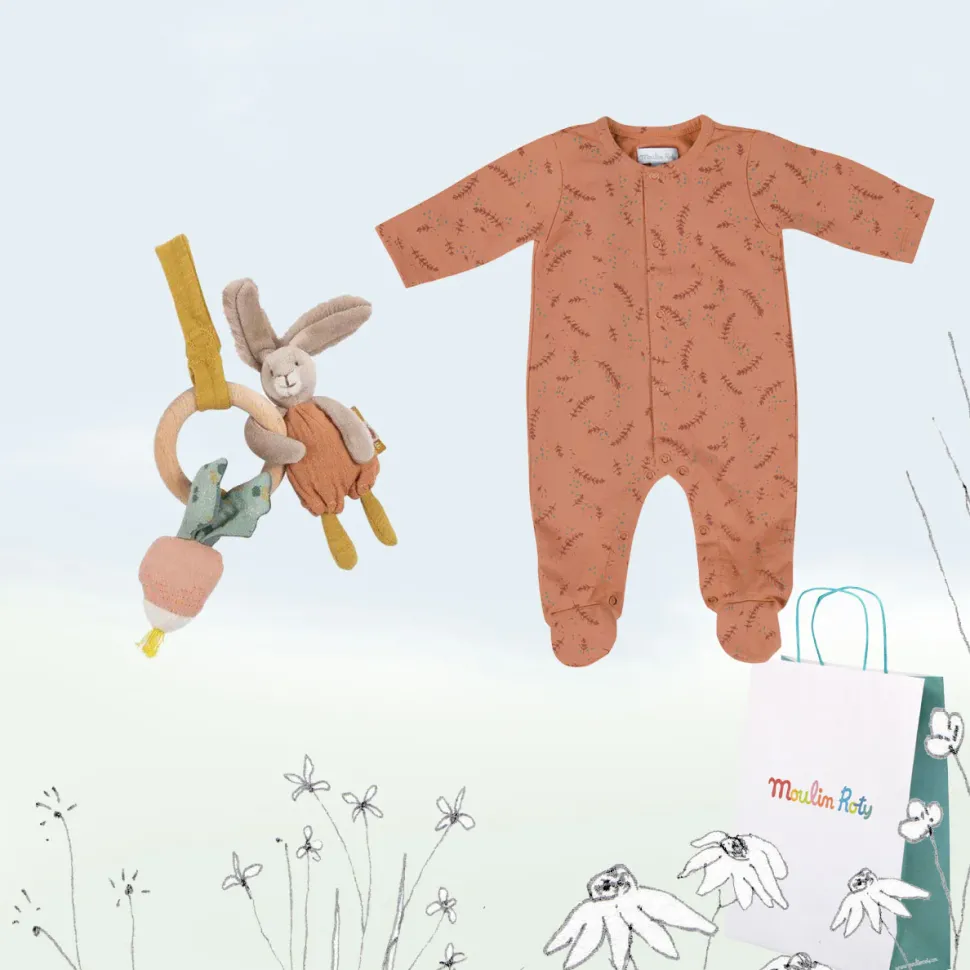 New Baby Gift Set - sprig sleep suit & activity bunny