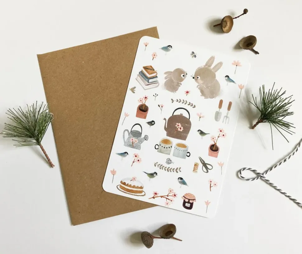 Postcard & Envelope - Bunny Teatime