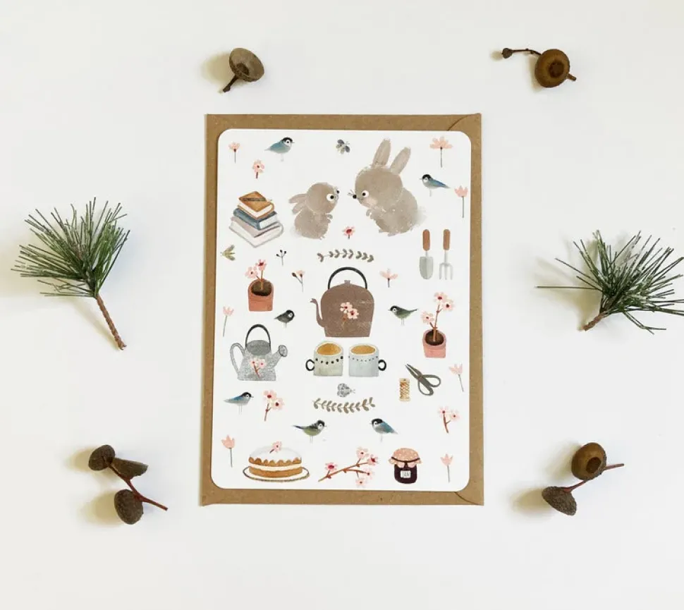 Postcard & Envelope - Bunny Teatime